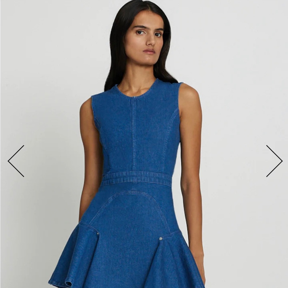 7 FOR ALL MANKIND denim flounce mini dress XS NWT - Picture 2 of 7